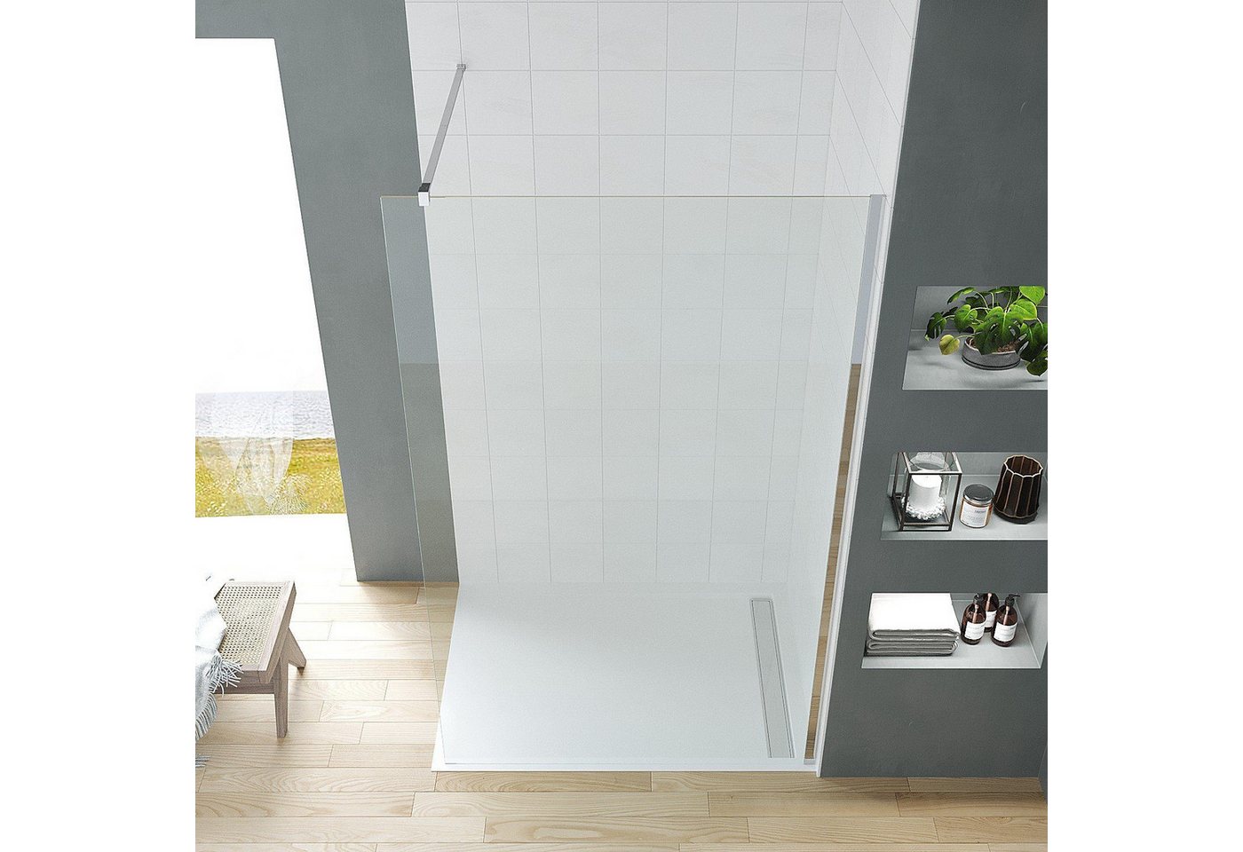 AQUABATOS Walk-in-Dusche Walk in Duschwand Duschabtrennung 8mm Glaswand für Dusche Duschkabine, Einscheibensicherheitsglas, Bad Trennwand Höhe 195 cm Duschtrennwand mit NANO Beschichtung Dusche Bild 2