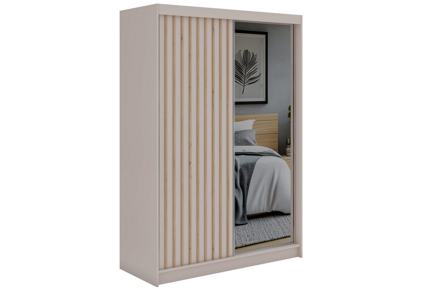 MKS MÖBEL Schiebetürenschrank LAOS 150 (Set, Schwebetürenschrank mit Spiegel, Lamellen, Ganzkörperspiegel) Schwebetürenschrank 150 cm mit Lamellen, Spiegelfront