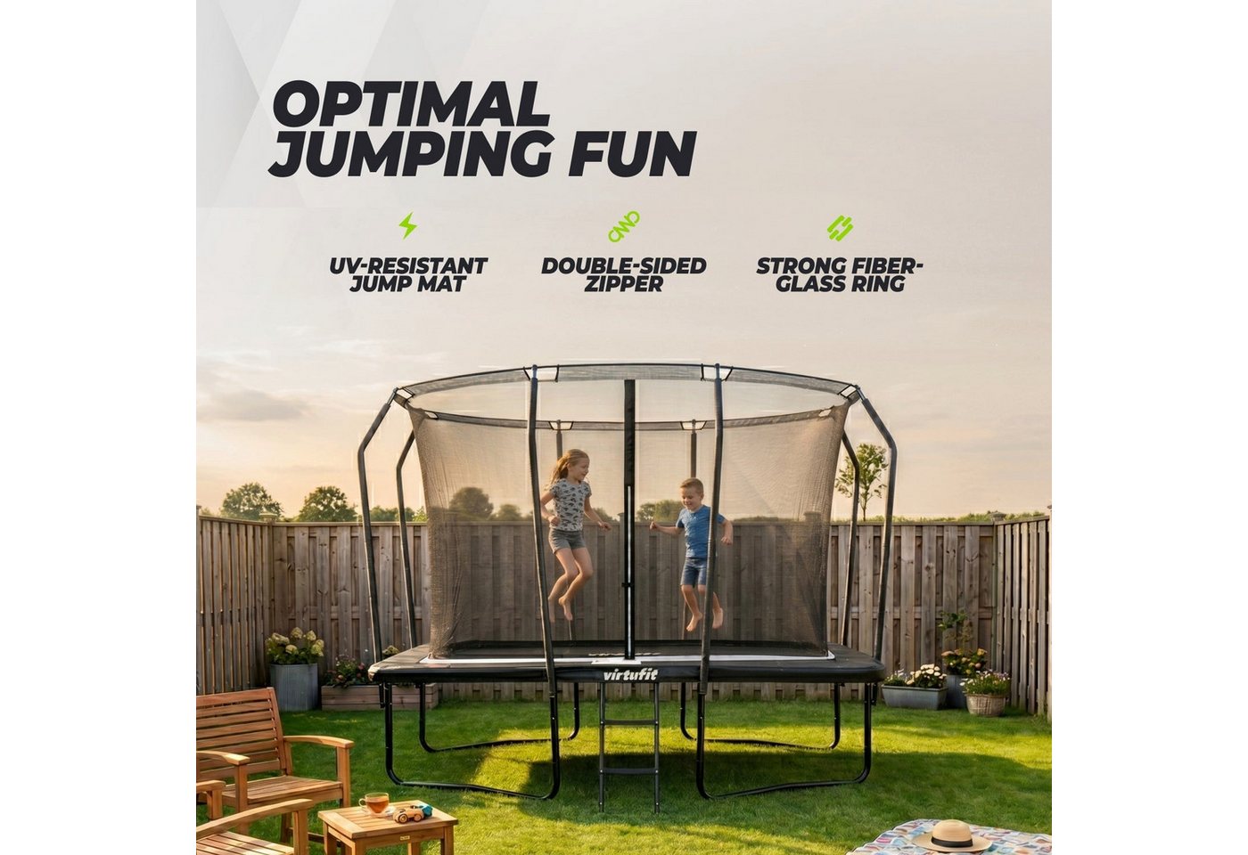 VirtuFit Gartentrampolin VirtuFit Premium Rechteck-Trampolin mit Sicherheitsnetz - 213 x 305 cm Bild 5