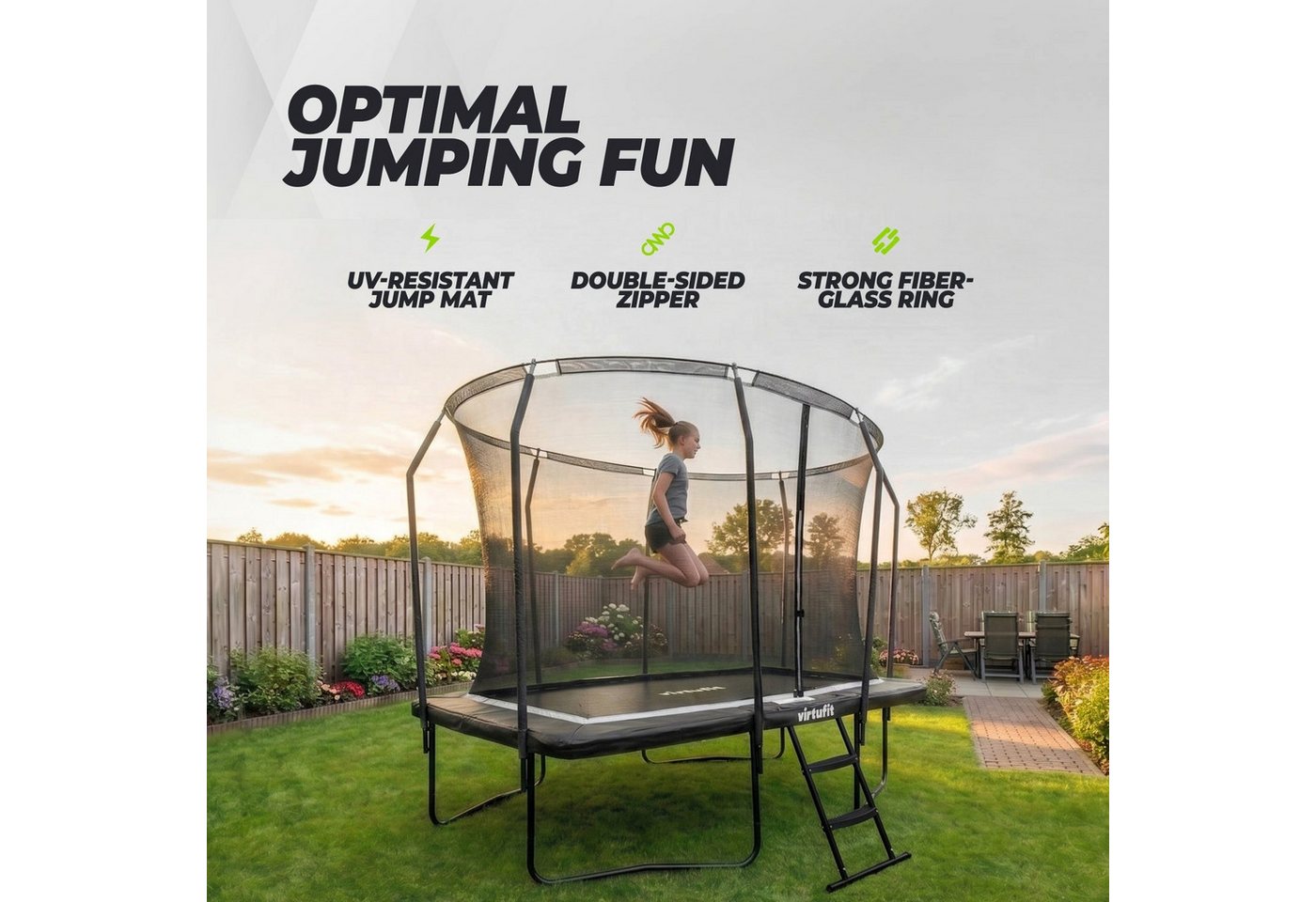 VirtuFit Gartentrampolin VirtuFit Premium Rechteck-Trampolin mit Sicherheitsnetz - 183 x 274 cm Bild 3