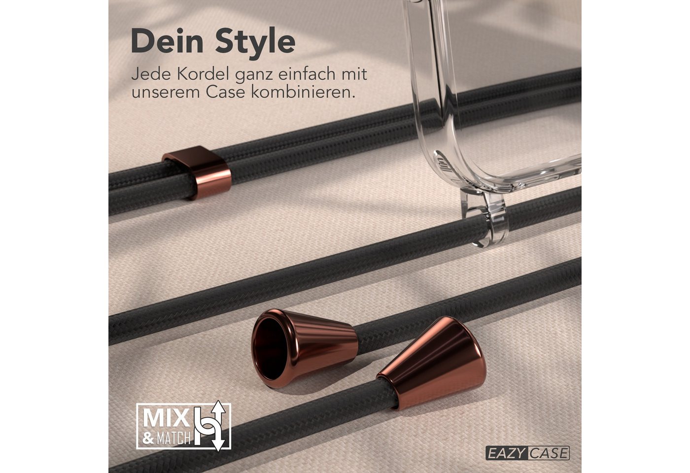 EAZY CASE Handykette Hülle mit Kette für Apple iPhone 17 6,3 Zoll, Handykette Hülle mit Band Slimcover Schutzhülle Schwarz