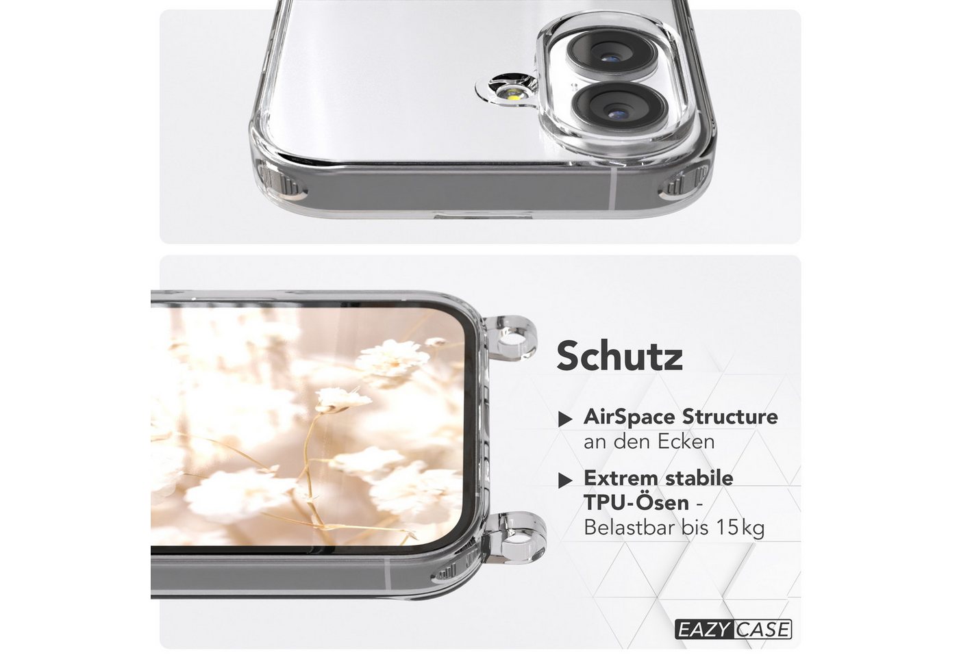 EAZY CASE Handykette Hülle mit Kette für Apple iPhone 17 6,3 Zoll, Handykette Hülle mit Band Slimcover Schutzhülle Schwarz Bild 4