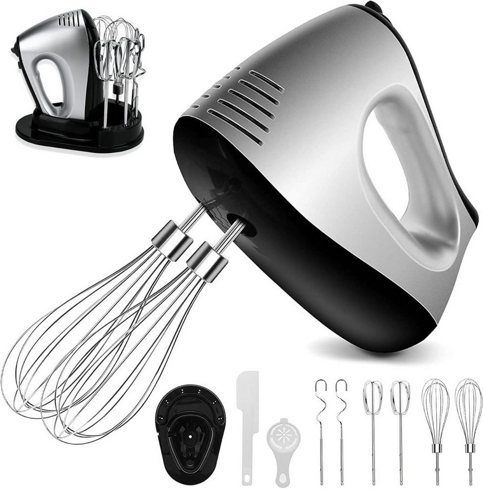 AKKEE Handmixer Elektrisch 300W mit 5 Geschwindigkeiten & Turbinenfunktion Inkl., 300 W, 2 Quirlen, 2 Knethaken Bild 5