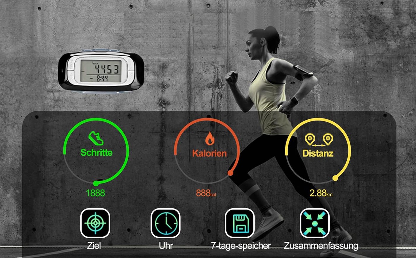 Coonoor Schrittzähler 3D-Sensor Multifunktionaler Schrittzähler, Einfacher Fitness Tracker (1-tlg), Zähler für Schritte, Distanz und Kalorien, Kein Bluetooth/App/Handy