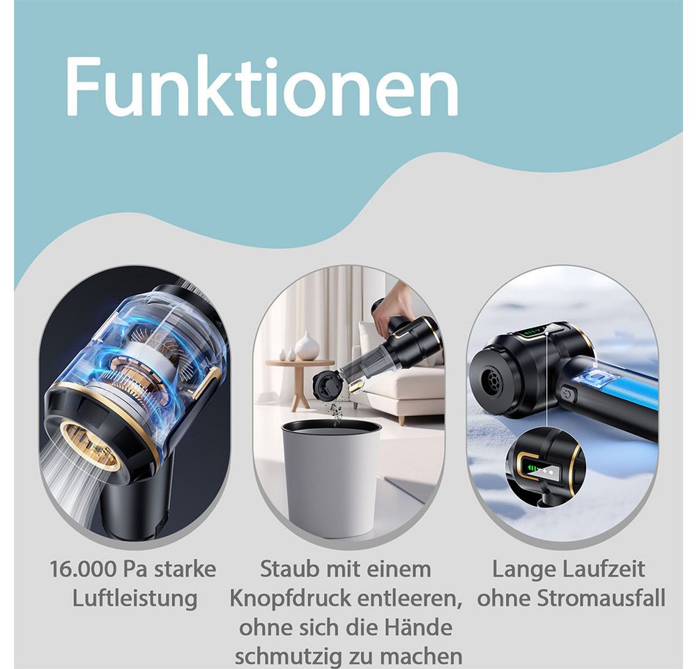 AFKSMILE Akku-Hand-und Stielstaubsauger Tragbarer, Wiederaufladbarer Handstaubsauger, 80.000 U/min, Kabelloser, leichter Staubsauger für Auto, Küche, PC, Sofa, Büro