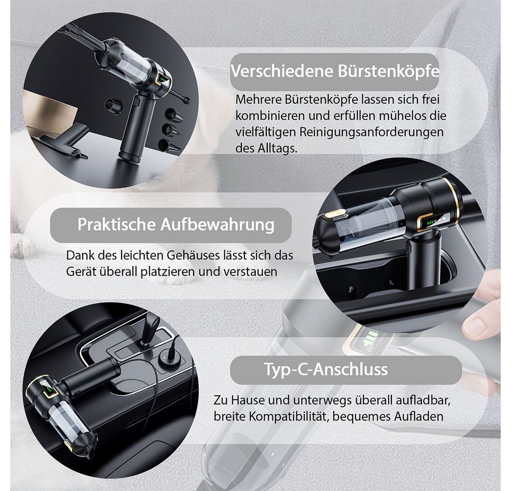 AFKSMILE Akku-Hand-und Stielstaubsauger Tragbarer, Wiederaufladbarer Handstaubsauger, 80.000 U/min, Kabelloser, leichter Staubsauger für Auto, Küche, PC, Sofa, Büro Bild 2