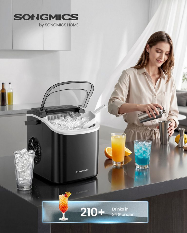 SONGMICS Eiswürfelmaschine mit Selbstreinigung, 9 Eiswürfel in 6 Minuten, 12 kg/24 Stunden, Küche, mit Selbstreinigung, in 6 Minuten 9 Würfel in 2 Größen, WG Bild 5