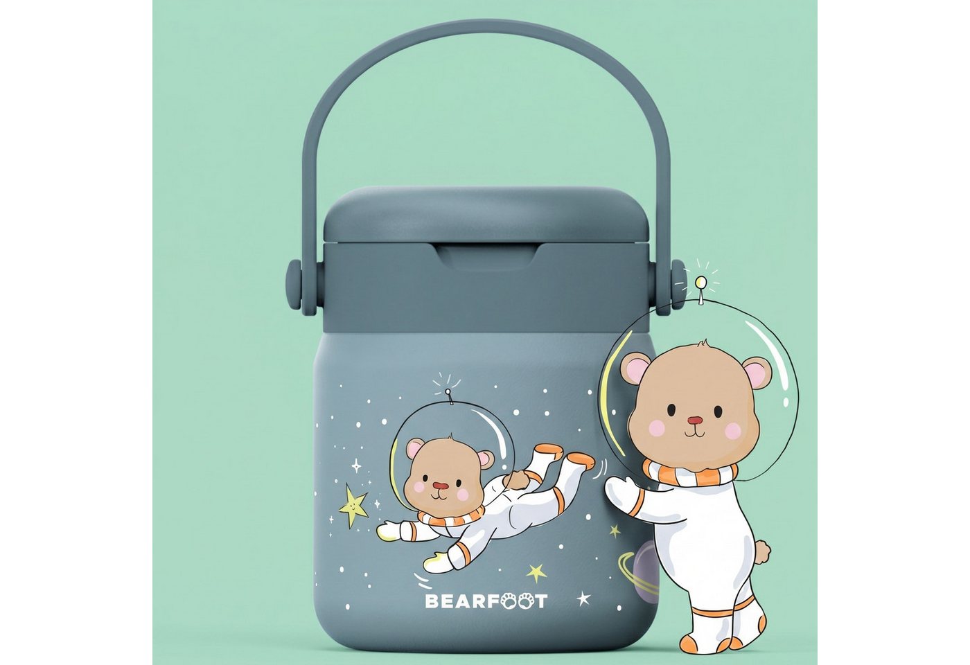 BEARFOOT Trinkflasche Thermobehälter Kinder Edelstahl - Astro Bär blau, Thermobehälter, auslaufsicher, Edelstahl, Food jar, BPA-frei