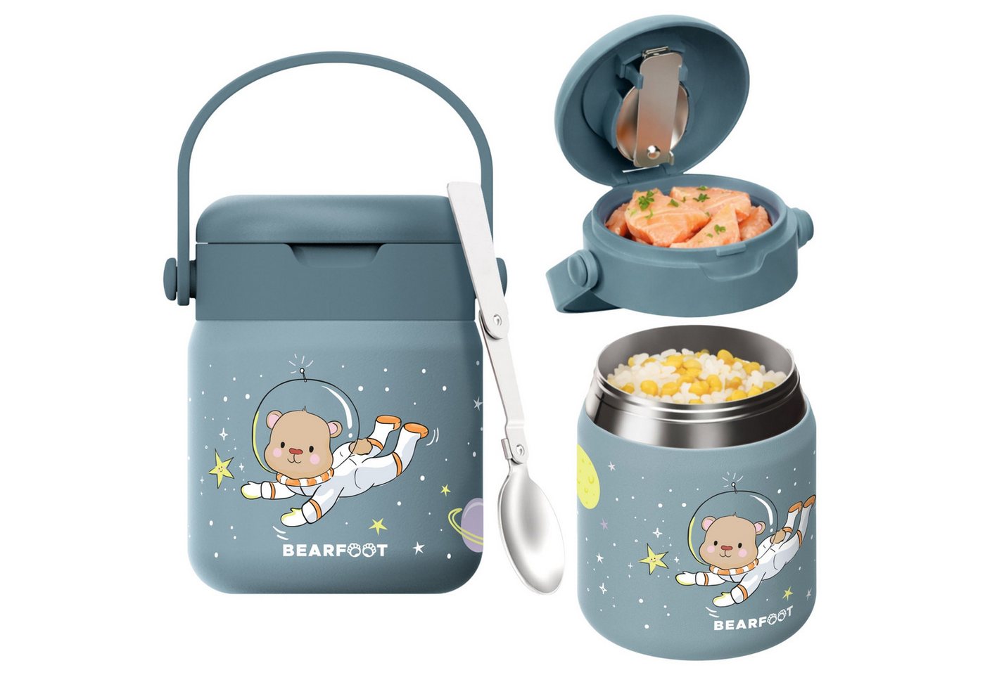 BEARFOOT Trinkflasche Thermobehälter Kinder Edelstahl - Astro Bär blau, Thermobehälter, auslaufsicher, Edelstahl, Food jar, BPA-frei Bild 4