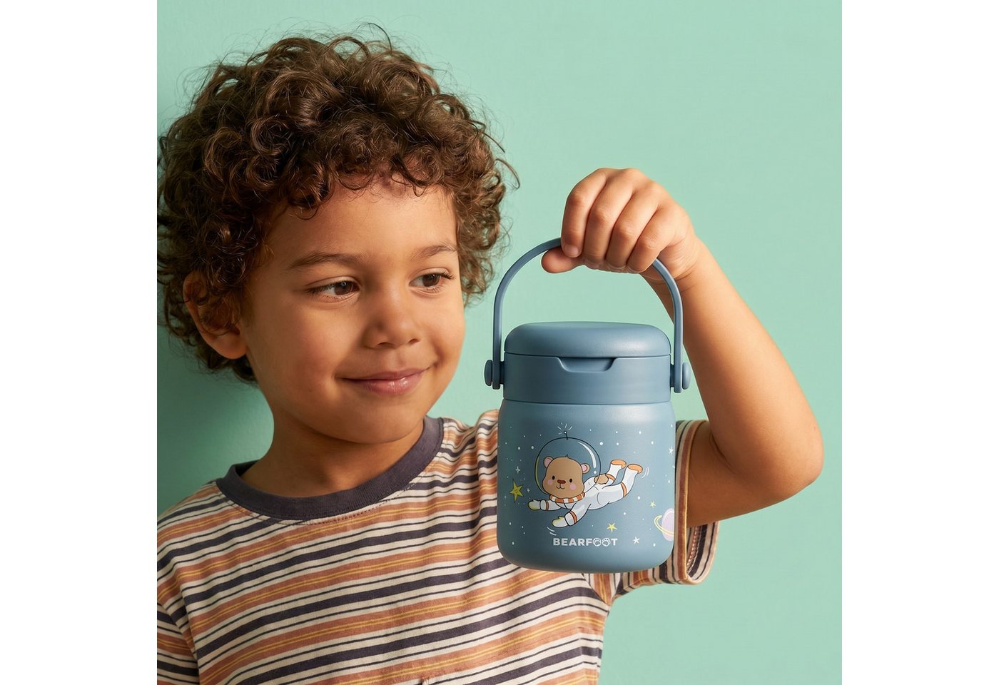 BEARFOOT Trinkflasche Thermobehälter Kinder Edelstahl - Astro Bär blau, Thermobehälter, auslaufsicher, Edelstahl, Food jar, BPA-frei Bild 5