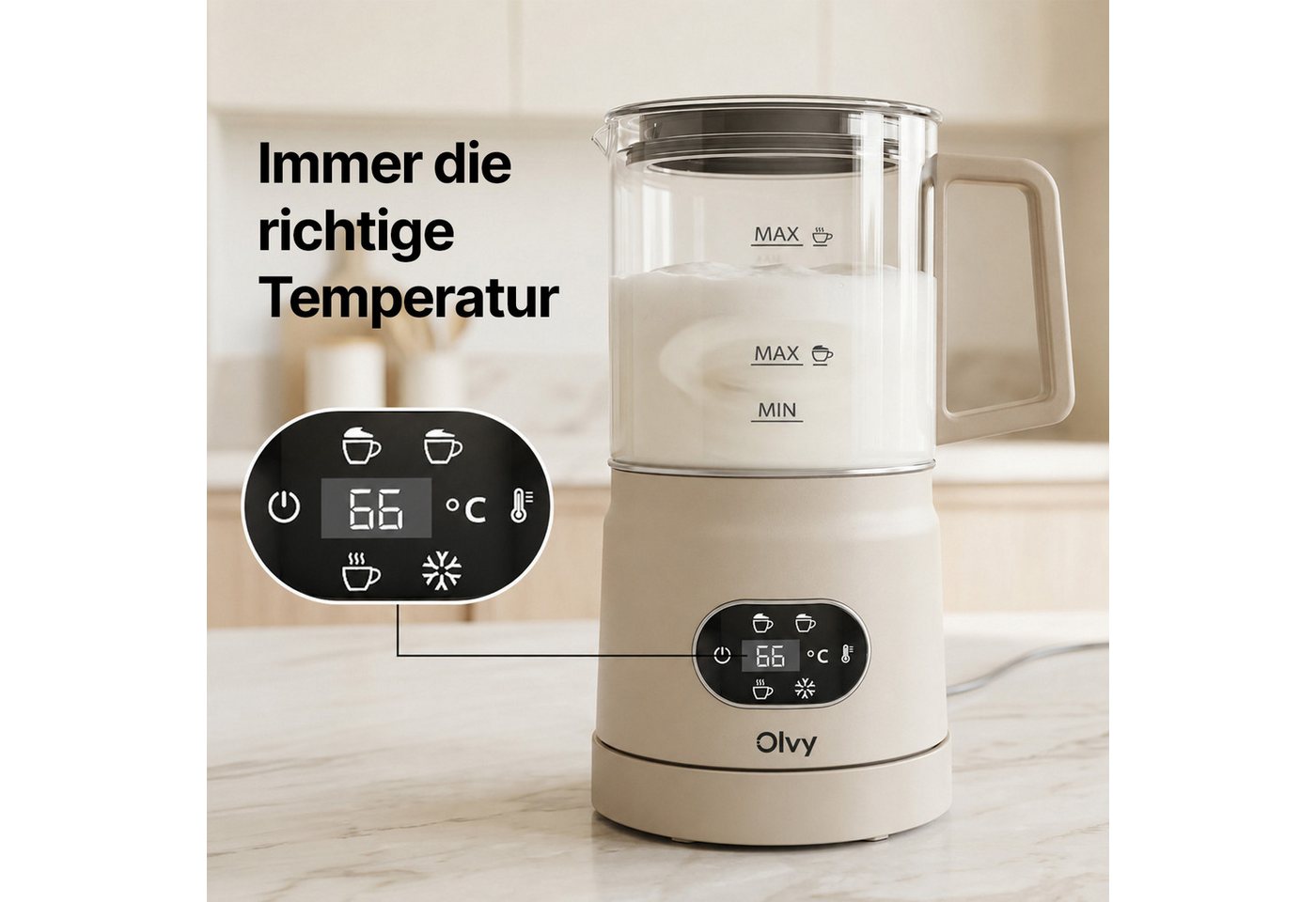 Olvy Milchaufschäumer Olvy Elektrischer Milchaufschäumer aus Glas 4-in-1, 500 W Bild 2