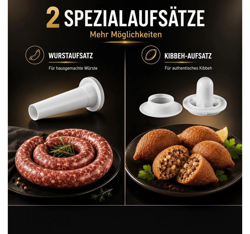 ANTCOOL Fleischwolf Elektrischer Fleischwolf 2800W, 3in1 Wurst, 3 Lochscheiben, 4 Klingen, 2800 W