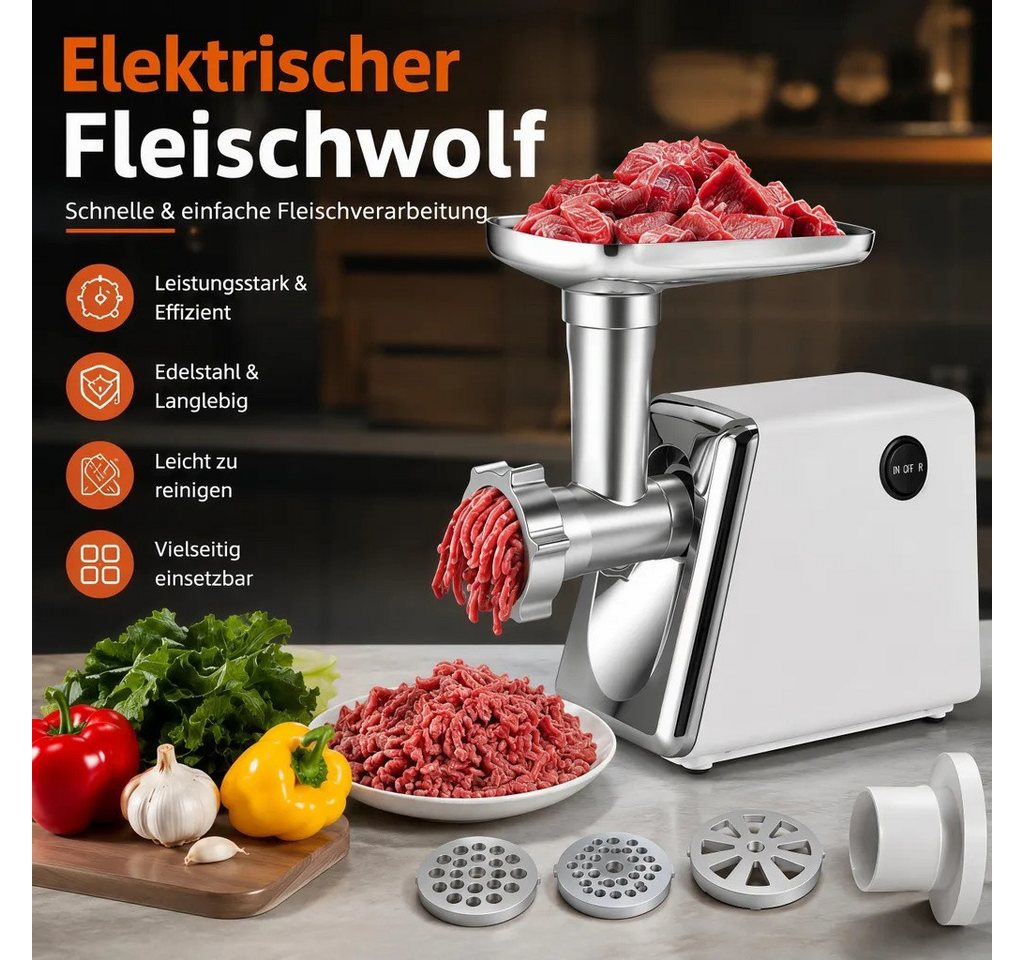 ANTCOOL Fleischwolf Elektrischer Fleischwolf 2800W, 3in1 Wurst, 3 Lochscheiben, 4 Klingen, 2800 W Bild 5