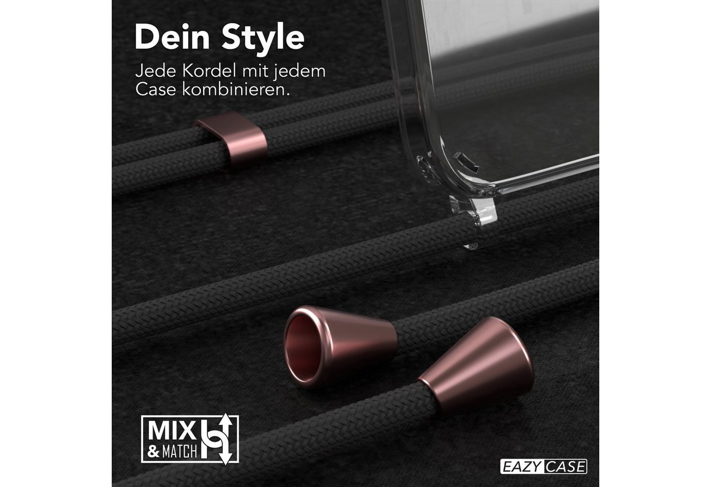 EAZY CASE Handykette Hülle mit Kette für Apple iPhone 13 6,1 Zoll, Handykordel Smartphonekette für Unterwegs Festivalbag Schwarz Rosé