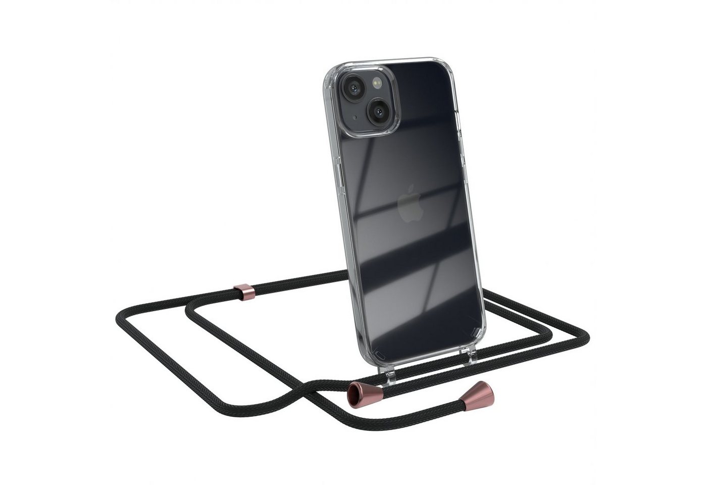 EAZY CASE Handykette Hülle mit Kette für Apple iPhone 13 6,1 Zoll, Handykordel Smartphonekette für Unterwegs Festivalbag Schwarz Rosé Bild 3