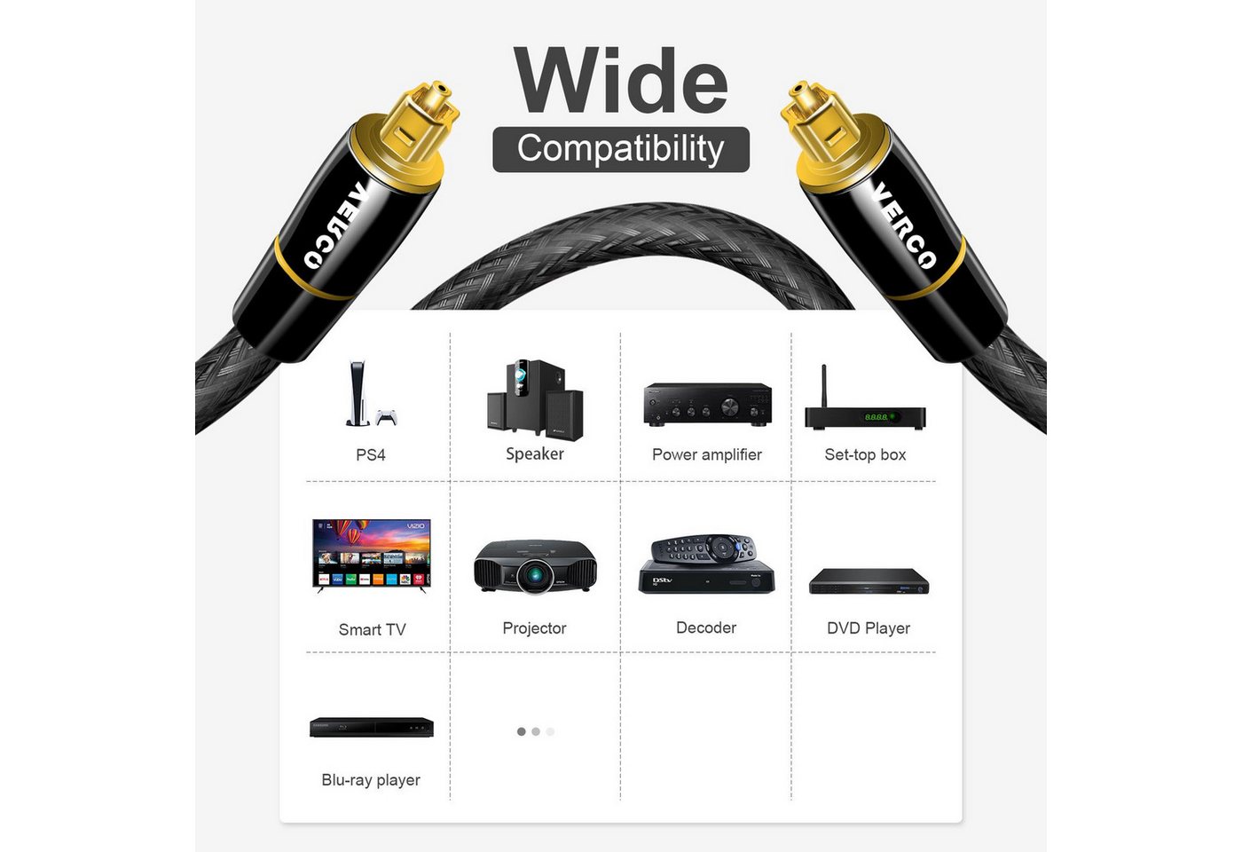 VERCO Digital Audio HiFi Kabel SPDIF LWL Optisches-Kabel, Toslink, (300 cm), F05 Standard Stecker Dolby TrueHD Dolby Digital 7.1 DTS kompatibel Bild 4