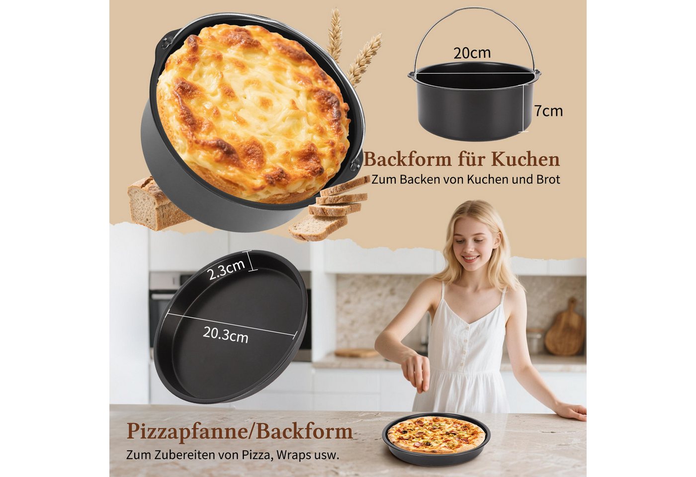 Aigostar Heißluftfritteuse 7L 7-in-1 Airfryer, 90% weniger Fett, 1900,00 W, Temperatursteuerung (80 - 200 °C), 1 - 60 Mins Timer, Memory-Funktion Bild 3