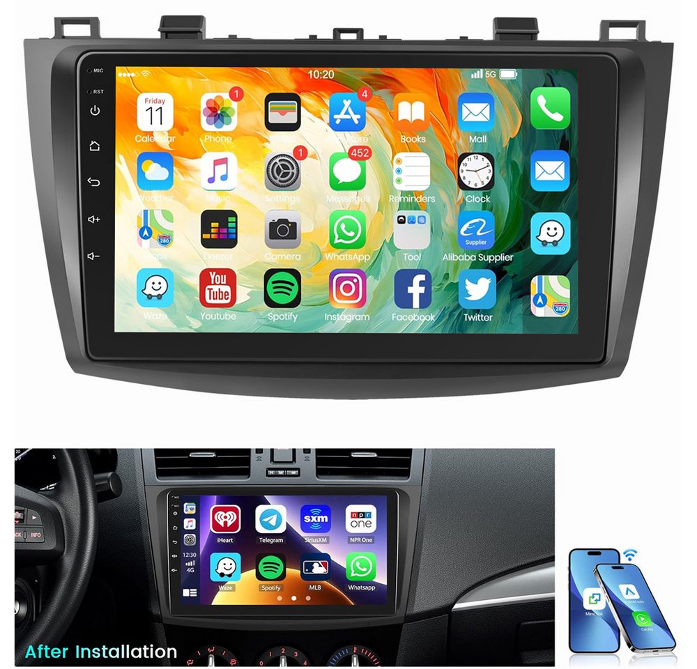 ESSGOO Für Mazda 3 2010-2013 Android 15 Carplay Autoradio Autoradio (RDS, Digitalradio (DAB), FM, Carplay Android Auto GPS Navi WIFI BT SWC) Bild 3