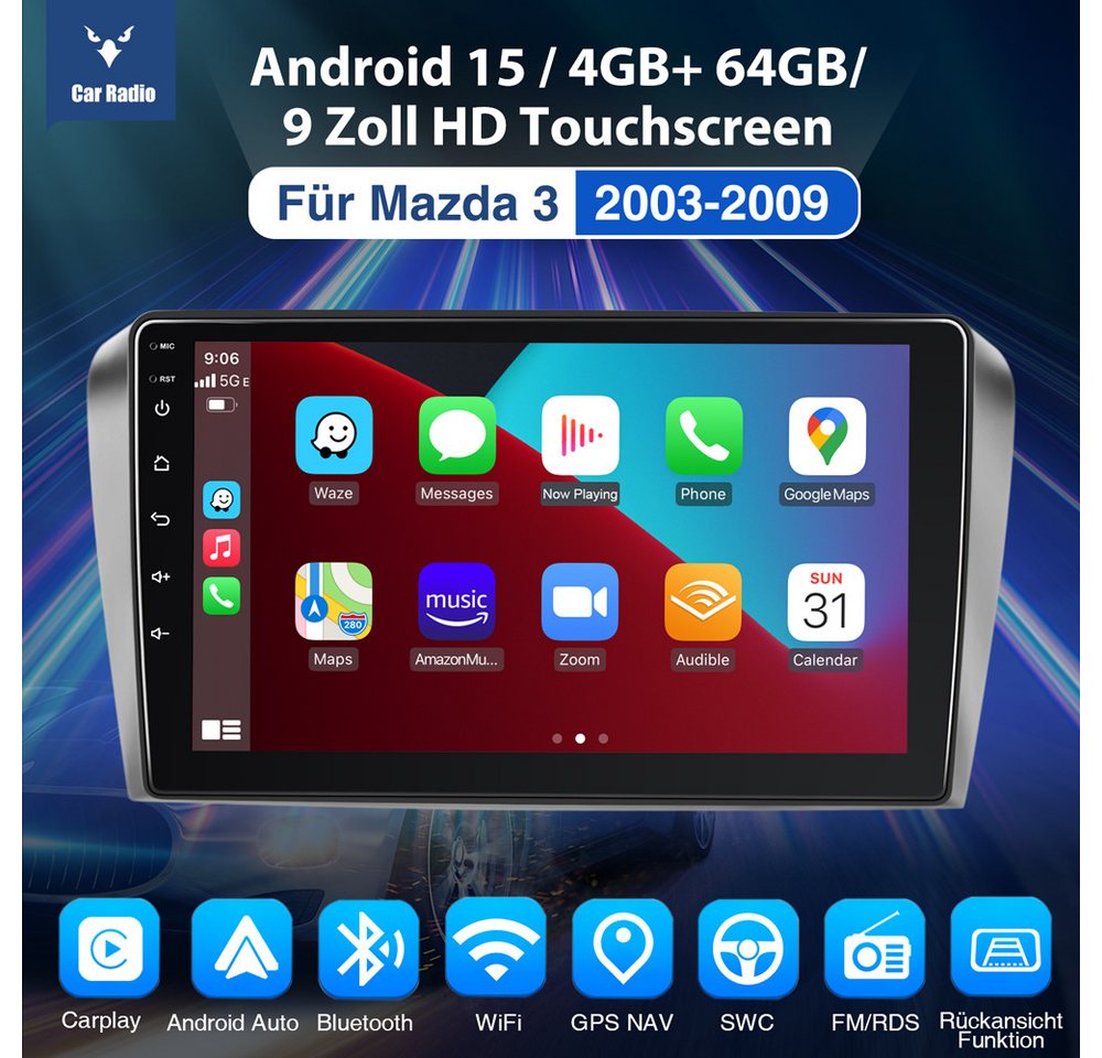ESSGOO Für Mazda 3 2010-2013 Android 15 Carplay Autoradio Autoradio (RDS, Digitalradio (DAB), FM, Carplay Android Auto GPS Navi WIFI BT SWC) Bild 5