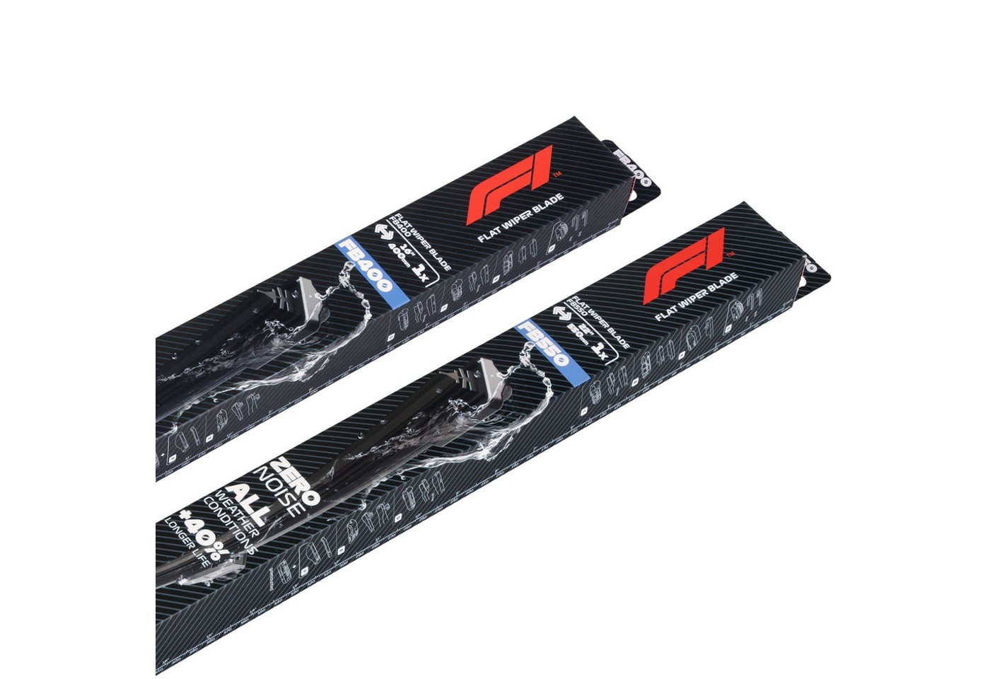Formula 1 Scheibenwischblätter Set F1 Wischerblatt 550mm + 400mm Scheibenwischer, vorne, (Packung, 2-St), Set Flachbalkenwischer Spoiler Multi Adapter-System Fahrer Beifahrer Bild 3