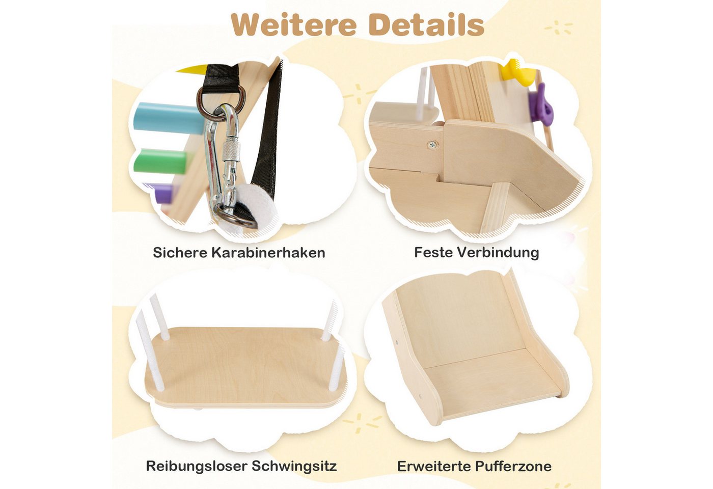 COSTWAY Klettergerüst, 8 in 1 hölzerne Kletterdreieck mit Rutsche & Schaukel, indoor Bild 3