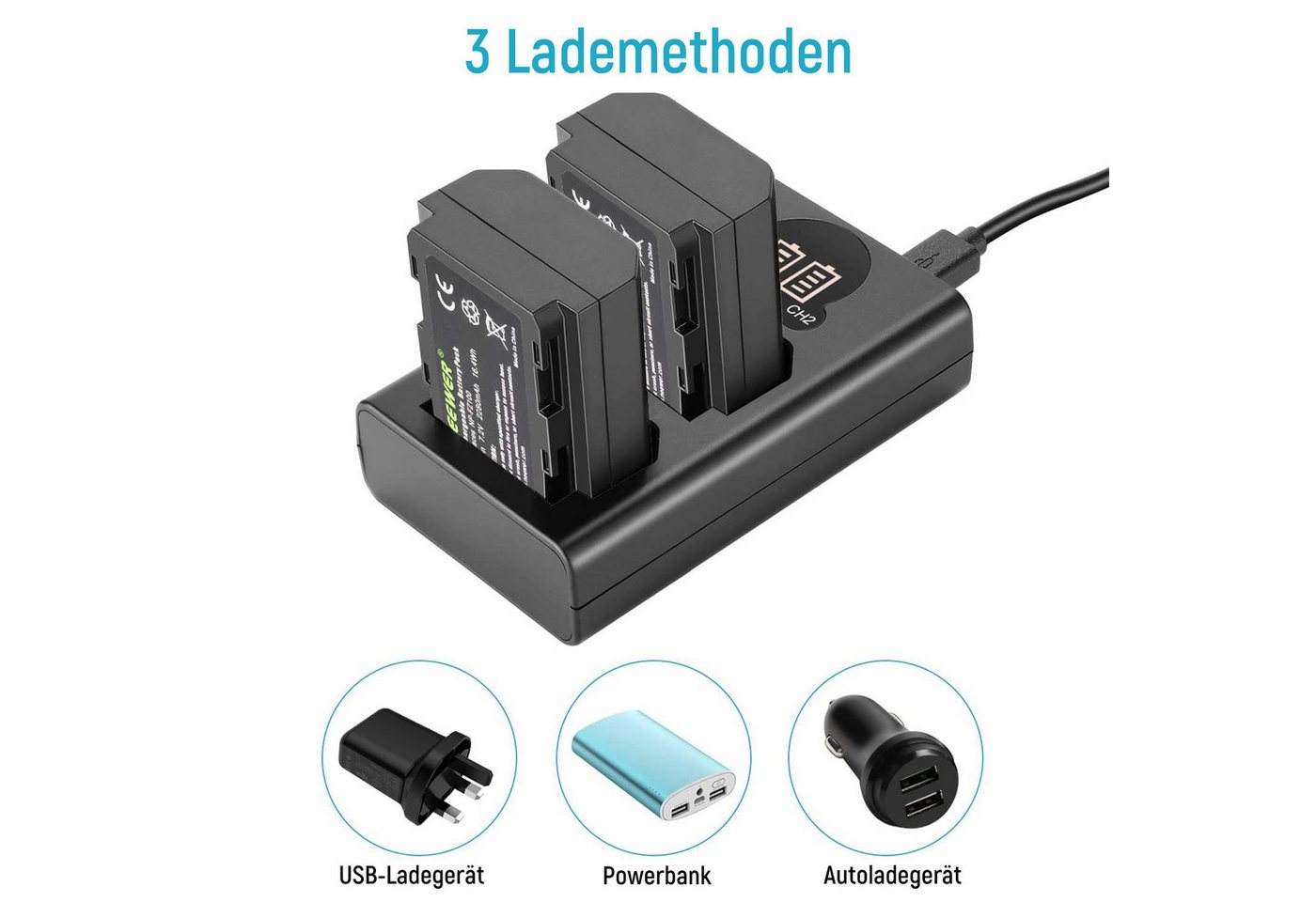 Neewer 2er Pack NP-FZ100 Ersatzakku 2280 mAh und Dual Slot Ladegerät für Sony Kamera-Akku 2280 mAh, kompatibel mit A9 III/II, A7R A7 A7C, ZV-E1, ZV-E10 II, FX3, FX30 usw.