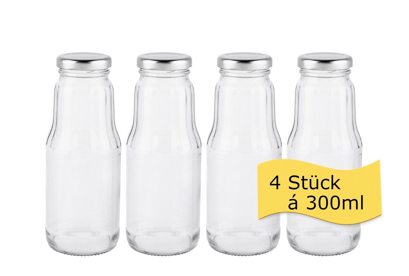 steinwohn Trinkflasche Glasflaschen 300 ml mit Schraubverschluss – 4, 8 oder 16 Stück, Saftflaschen aus Glas – Trinkflaschen für Shots, Smoothies & Säfte Bild 2