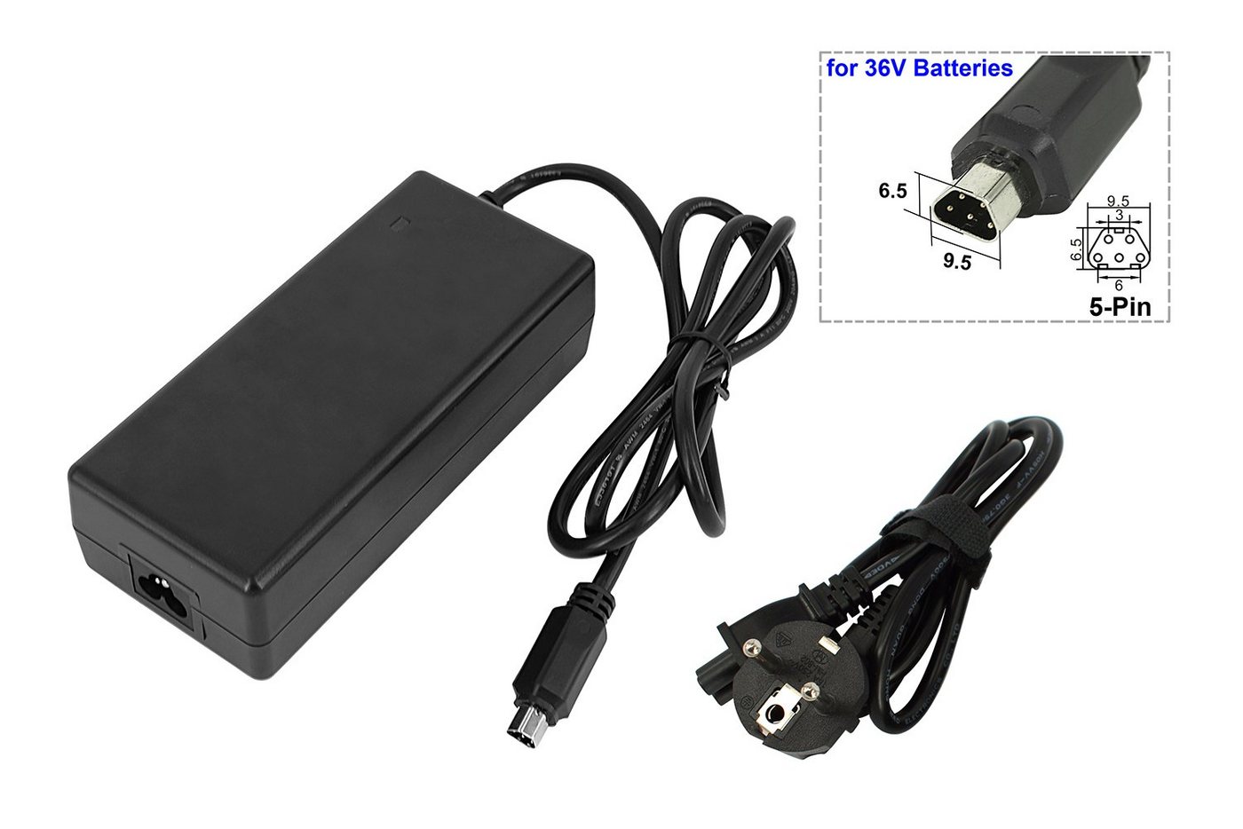PowerSmart CAA081020E Batterie-Ladegerät (36V Fahrrad 42V 2A für Elektrofahrrad Fahrrad 5-poliger Stecker)