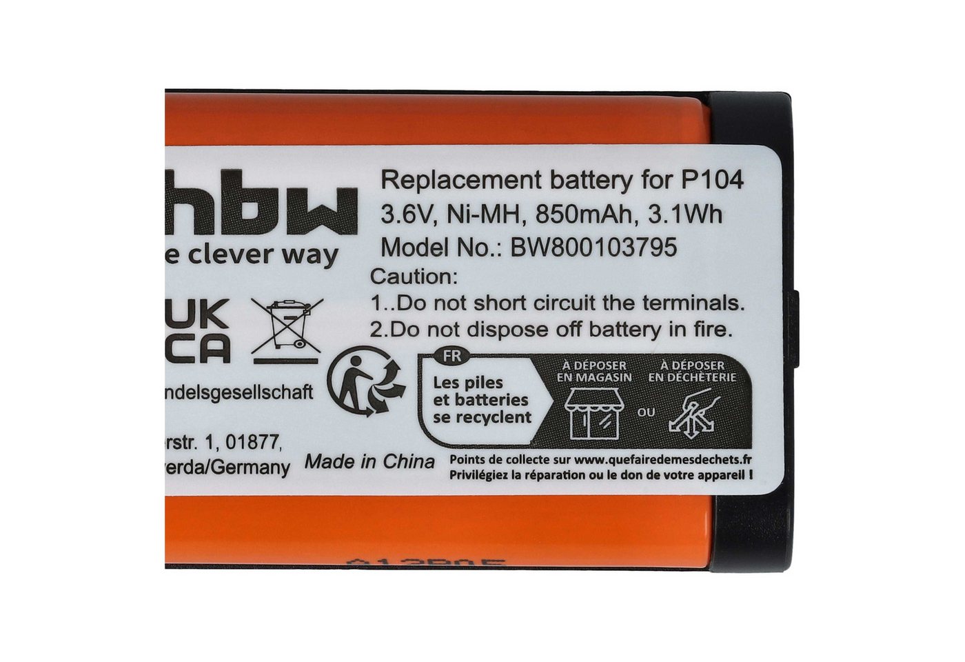 vhbw Akku Ersatz für HHR-P104A, P104A/1B, TL26411, GES-PC619, Akku Akku NiMH 850 mAh (3,6 V, 2 St), Leistungsfähige Austausch-Akkus für Telefon, Festnetz oder schnurloses Bild 2
