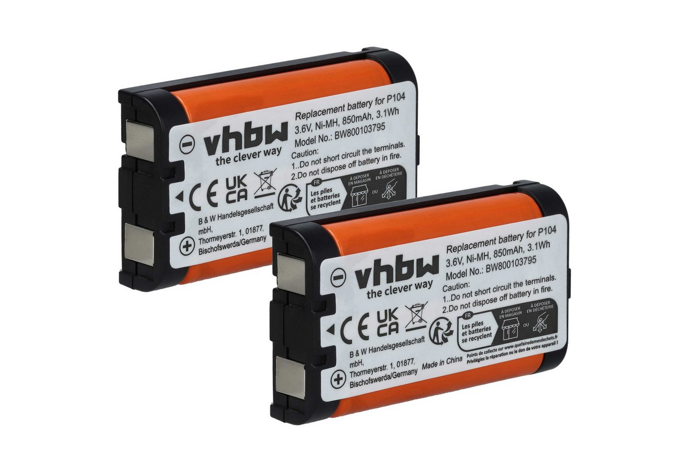 vhbw Akku Ersatz für HHR-P104A, P104A/1B, TL26411, GES-PC619, Akku Akku NiMH 850 mAh (3,6 V, 2 St), Leistungsfähige Austausch-Akkus für Telefon, Festnetz oder schnurloses Bild 4