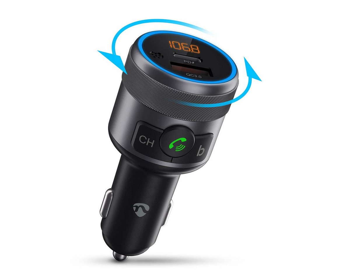 Nedis CATR3024BK KFZ-Transmitter Kfz Audio FM Transmitter zu Kfz Audio FM Transmitter, Bluetooth, USB, Aux-In, Freisprechfunktion, Bass Boost