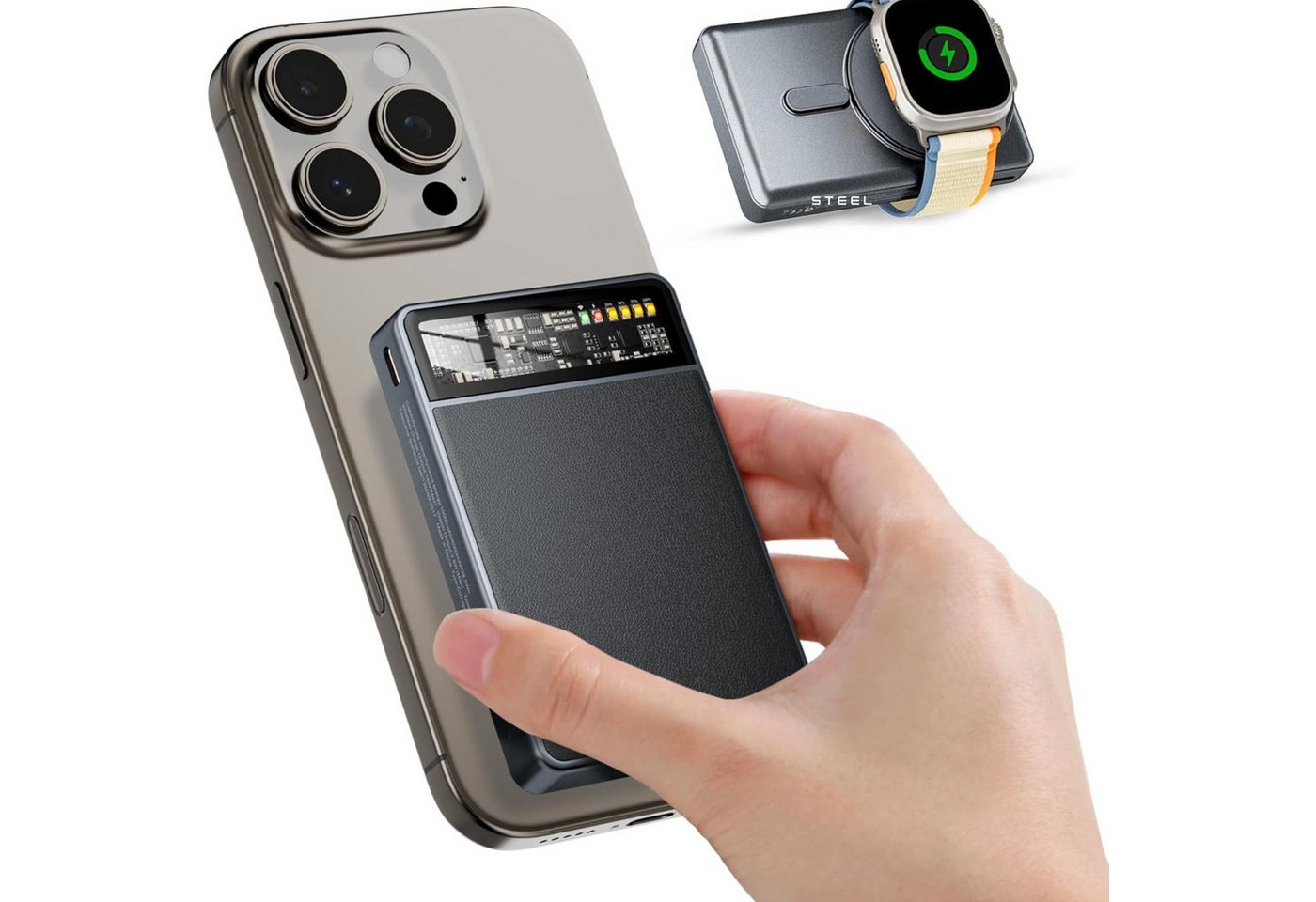 KPON MagSafe Powerbank 10000mAh mit Schnellladefunktion, 20W USB-C PD Powerbank 10000 mAh, Magnetisches kabelloses Ladegerät mit klappbarem Ständer Bild 4