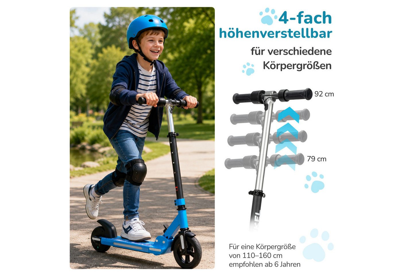 Vankel E-Scooter Kinder E-Scooter ab 6 Jahren, klappbar, höhenverstellbar, bis 14 km/h, 150 W, (für Jungen und Mädchen, max. 50kg, faltbar, Aluminiumrahmen), Luftfahrt-Alu, 6-Zoll-Pannenschutzreifen, bis 50 kg, LED & Reflektor Bild 2