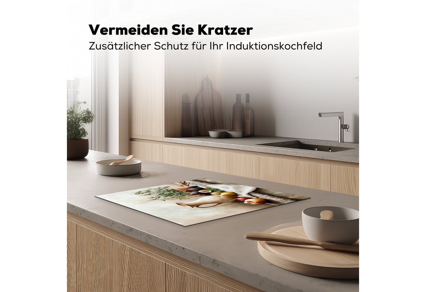 MuchoWow Herd-Abdeckplatte Obst - Kräuter - Ländlich, Vinyl, (1 tlg), Ceranfeldabdeckung Küche, Herdabdeckplatte Einteilig, 60x52 cm Bild 2