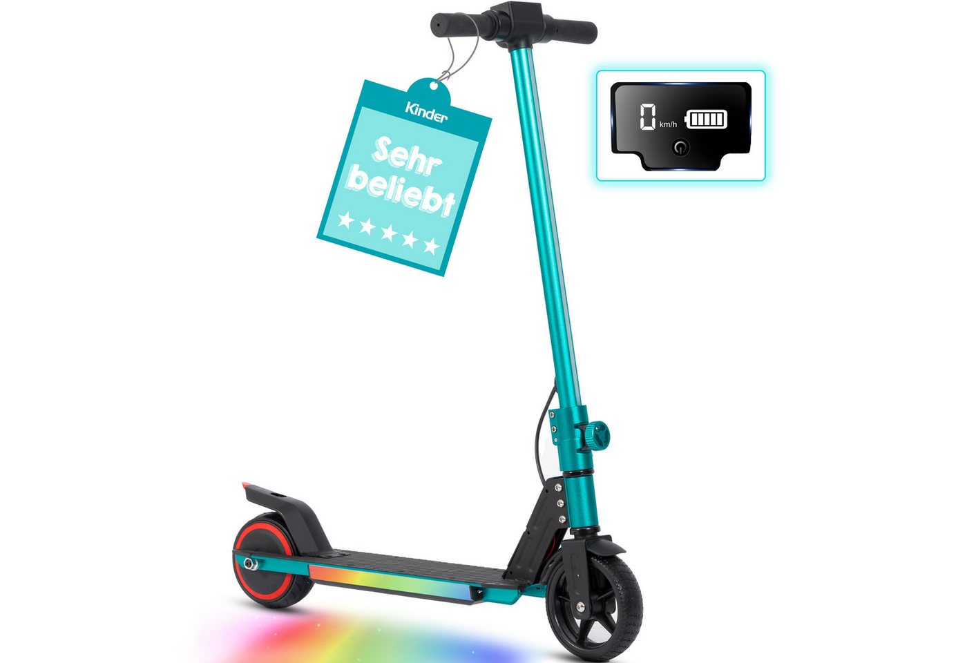 Vankel Cityroller Kinderroller ab 6 jahren, 10km, mit LED Leuchten, klappbar, Tretroller, 150 W, 14 km/h, (EBS+Fußbremse, bis 80kg, klappbare Aluminiumrahmen), Escooter für Kinder, nur 6,5kg, faltbar, für 130-160 cm Bild 3