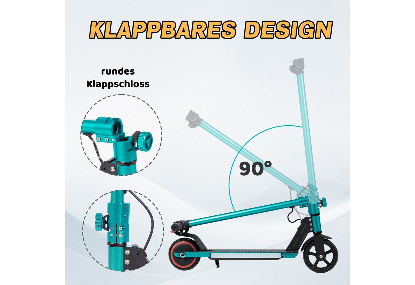 Vankel Cityroller Kinderroller ab 6 jahren, 10km, mit LED Leuchten, klappbar, Tretroller, 150 W, 14 km/h, (EBS+Fußbremse, bis 80kg, klappbare Aluminiumrahmen), Escooter für Kinder, nur 6,5kg, faltbar, für 130-160 cm Bild 4