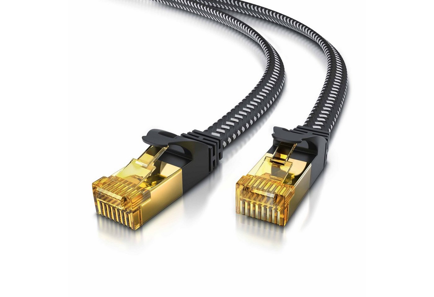 Primewire Patchkabel flach CAT 7, Baumwollmantel, Flachband Netzwerkkabel - 20m LAN-Kabel, CAT.7, RJ-45 (Ethernet) (2000 cm), für Router, Modem, Switch, PC, ideal für Gaming, Streaming, Homeoffice