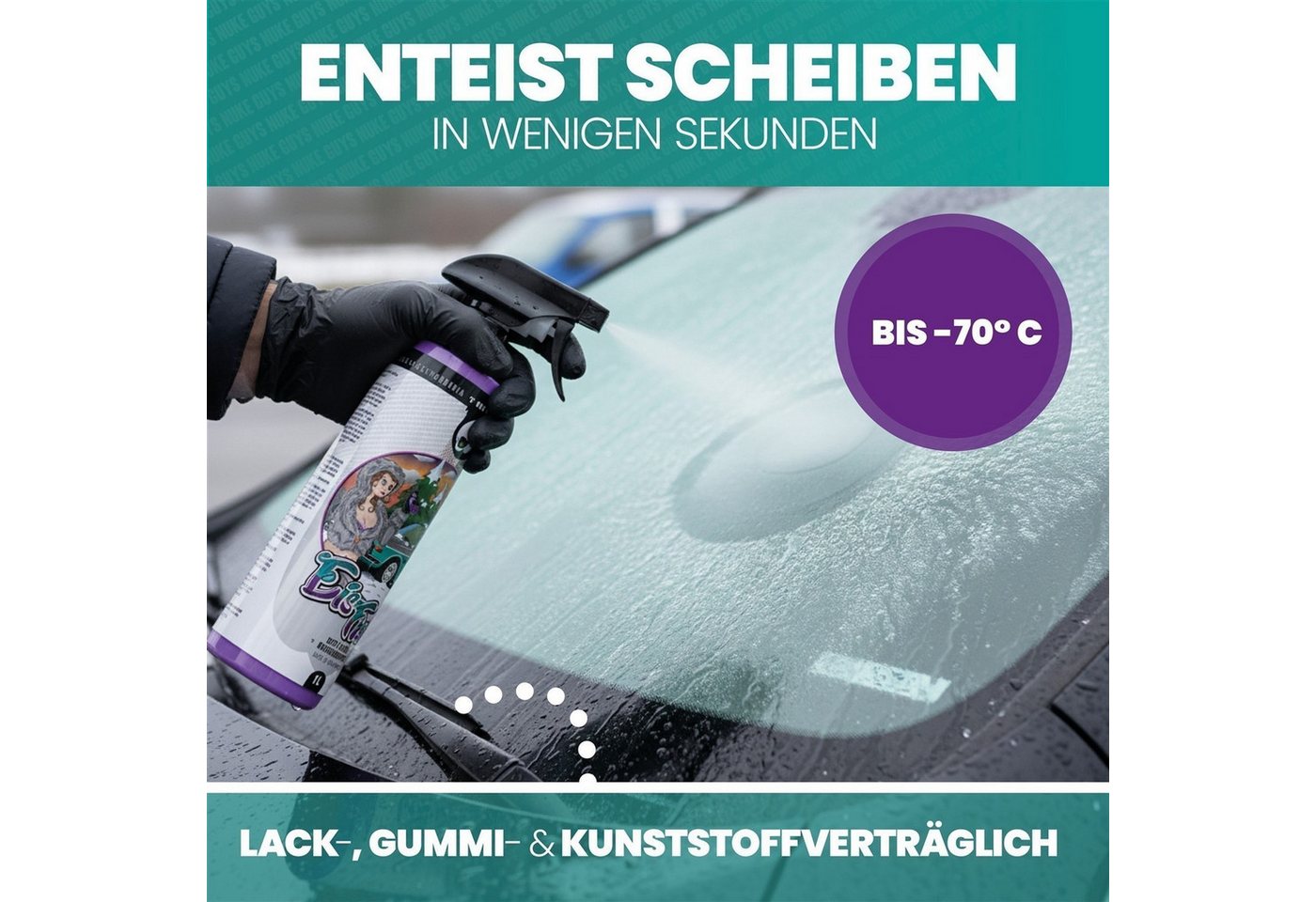 Nuke Guys Scheibenfrostschutz Enteiserspray Auto Scheibenenteiser Nuke Guys EisFrei 1L, bis -70 °C, 1 l, Klare Sicht im Winter ohne Scheiben Kratzen Bild 4