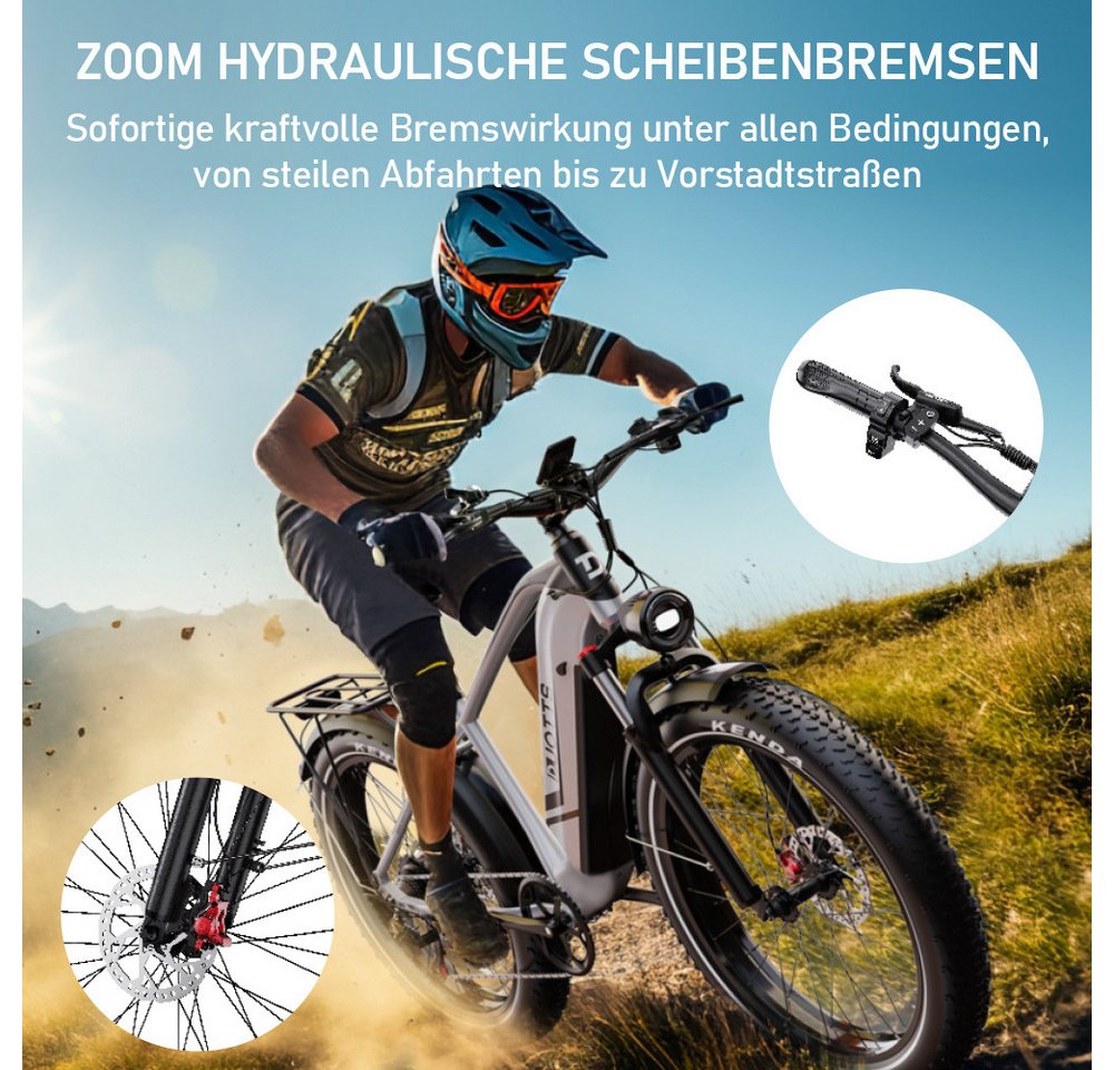 DUOTTS E-Bike Cityrad F26lite Pedelec Damen u. Herren 48V 864Wh 100km 26x4,0 Elektrisches, 7 Gang Shimano Schaltwerk, Kettenschaltung, Heckmotor, 864 Wh, Fat-Tire E-Mountainbike