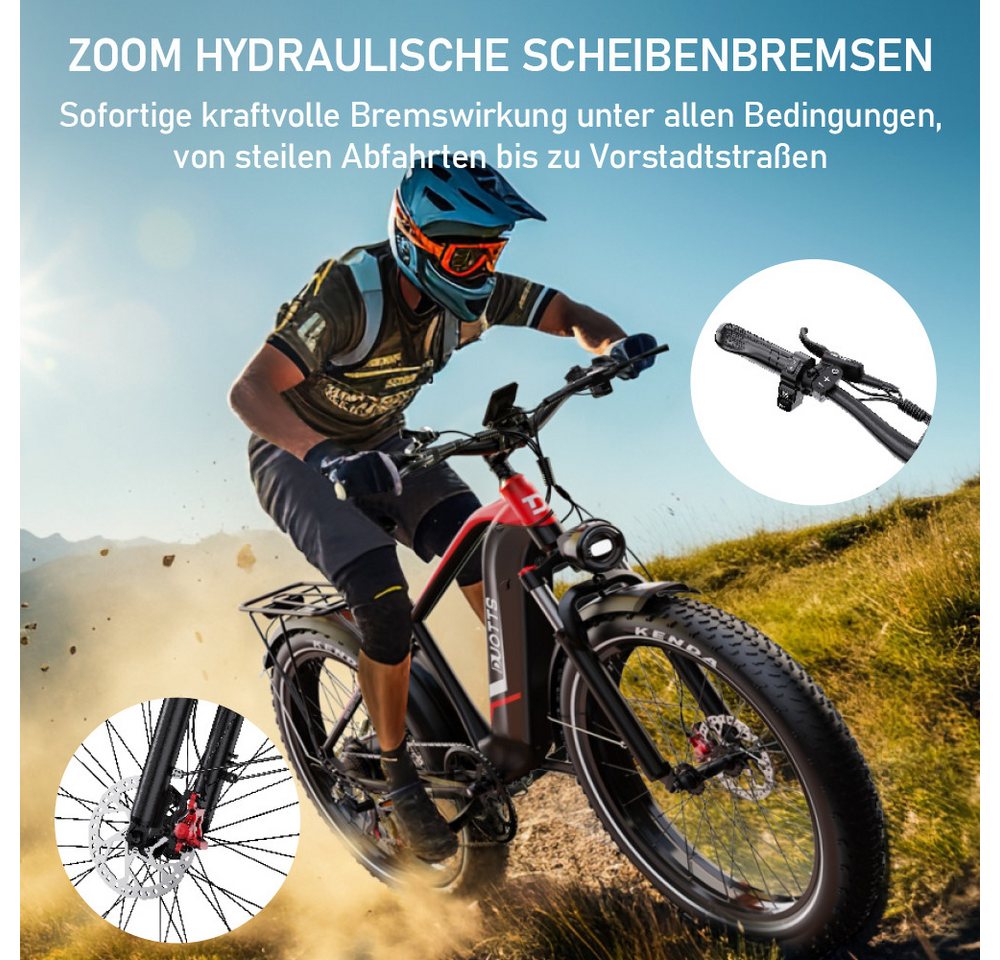 DUOTTS E-Bike Cityrad F26lite Pedelec Damen u. Herren 864Wh 26x4,0 Zoll 100km Elektrisches, 7 Gang Shimano Schaltwerk, Kettenschaltung, Heckmotor, 864 Wh, Fat-Tire E-Mountainbike