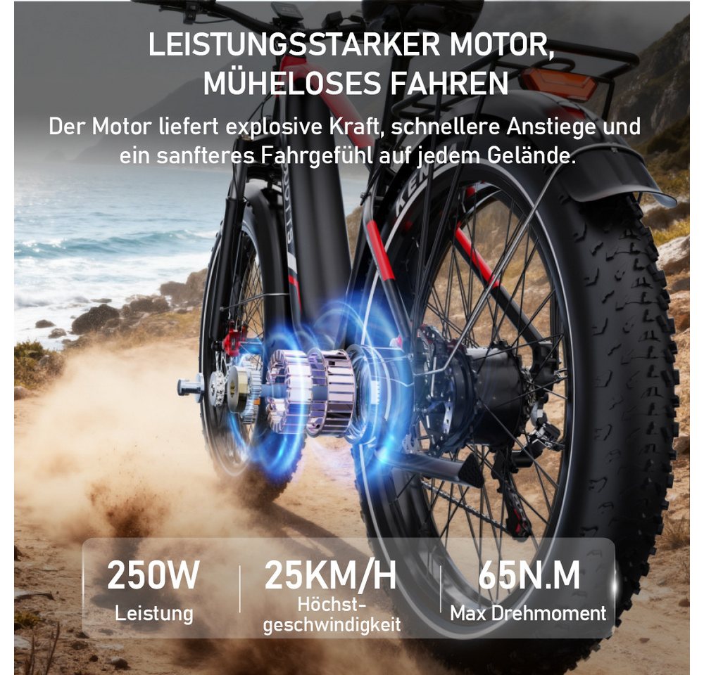 DUOTTS E-Bike Cityrad F26lite Pedelec Damen u. Herren 864Wh 26x4,0 Zoll 100km Elektrisches, 7 Gang Shimano Schaltwerk, Kettenschaltung, Heckmotor, 864 Wh, Fat-Tire E-Mountainbike Bild 5