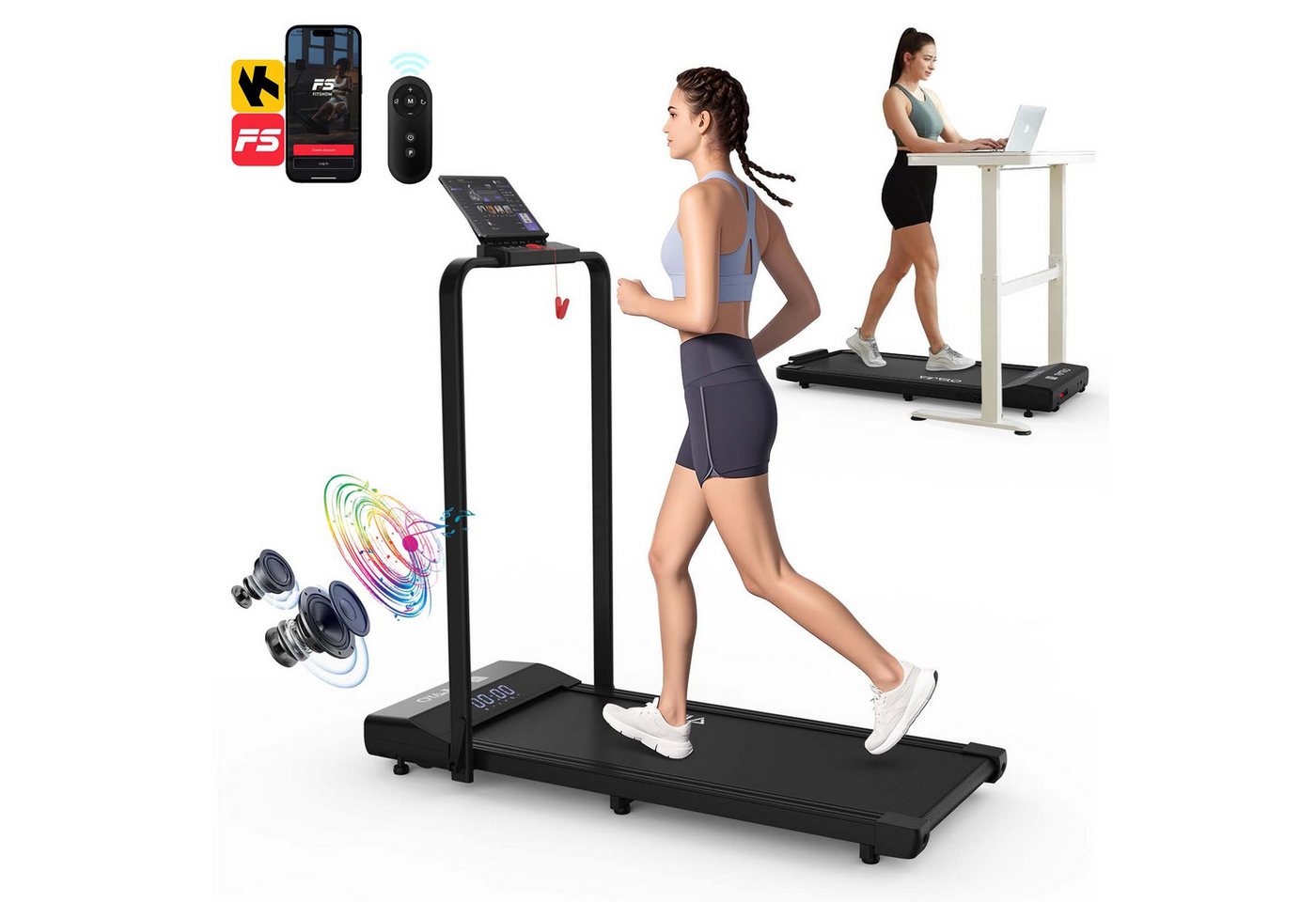 kehot Laufband Laufband klappbar bis 120kg – Fitnessgerät mit Bluetooth & LED (Nur 12,2 cm flach zur platzsparenden Aufbewahrung, Bluetooth und LED-Display für das Training zu Hause), Bis 120 kg belastbar, mit Sicherheitsschlüssel Bild 4