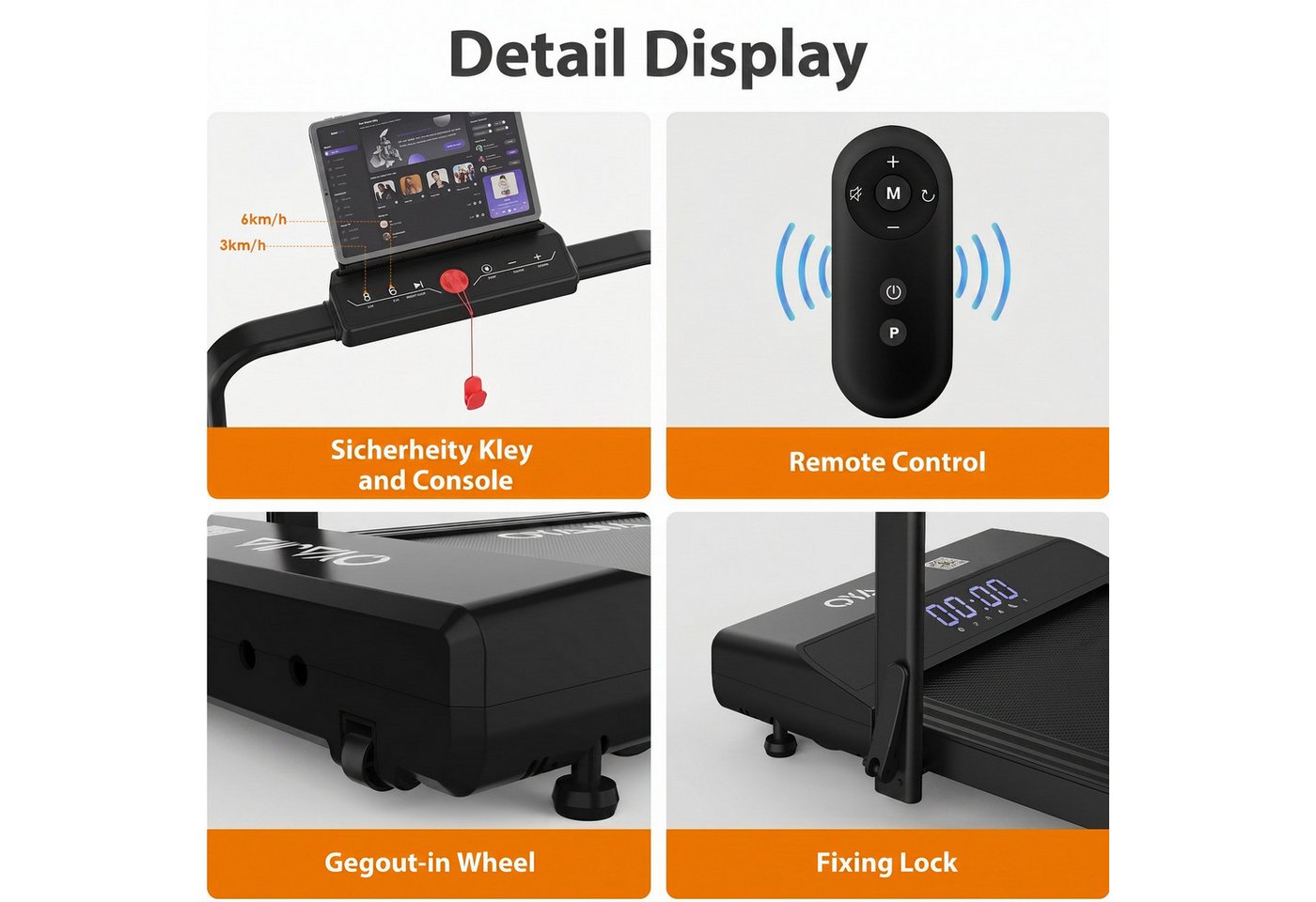 kehot Laufband Laufband klappbar bis 120kg – Fitnessgerät mit Bluetooth & LED (Nur 12,2 cm flach zur platzsparenden Aufbewahrung, Bluetooth und LED-Display für das Training zu Hause), Bis 120 kg belastbar, mit Sicherheitsschlüssel Bild 5