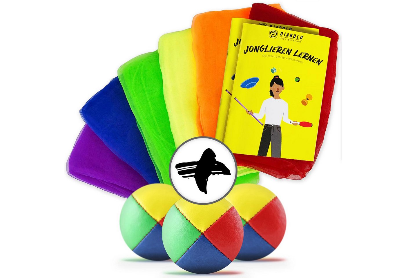 Diabolo Freizeitsport Jonglierball Set - Jonglierbälle & Jongliertücher - Jonglierset (Zirkus Lernspiel mit 3 Wurfbällen, 6 Tüchern und Anleitung, 9-St., Jonglage Starter Set mit Tüchern und Tricks ab 5 Jahren), Diabolo Juggling Bundle mit Anleitung für Anfänger Bild 4
