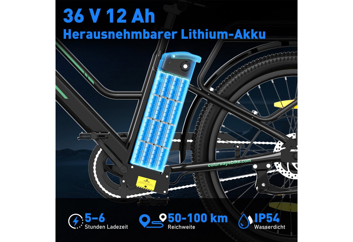 COLORWAY E-Bike Cityrad 27,5 Zoll Citybike bis zu 100 km Reichweite, Tiefeinsteiger, 1 Gang, Kettenschaltung, Heckmotor, 432 Wh Bild 2