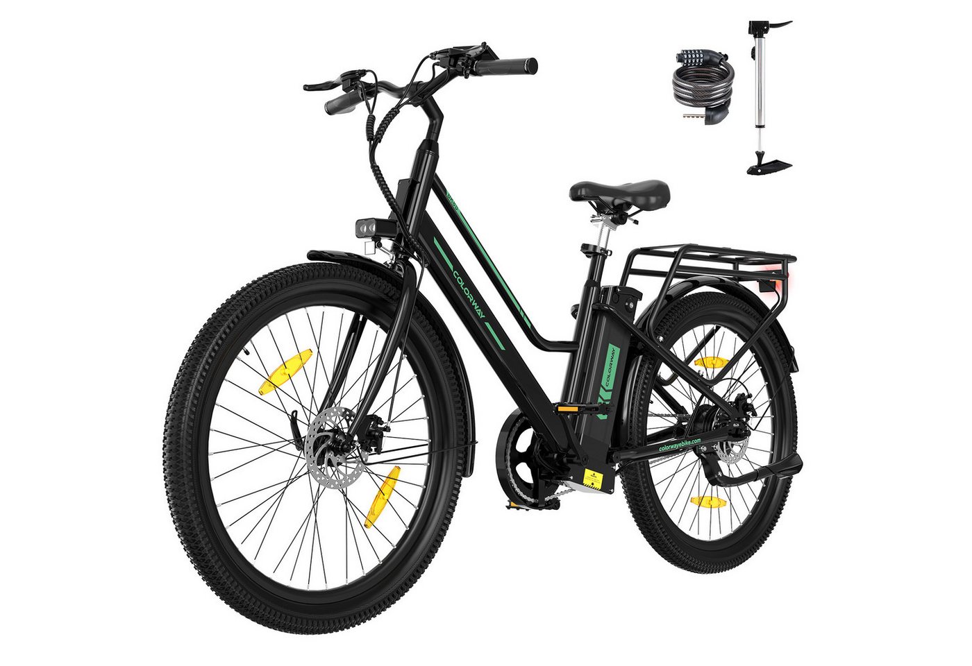 COLORWAY E-Bike Cityrad 27,5 Zoll Citybike bis zu 100 km Reichweite, Tiefeinsteiger, 1 Gang, Kettenschaltung, Heckmotor, 432 Wh Bild 3