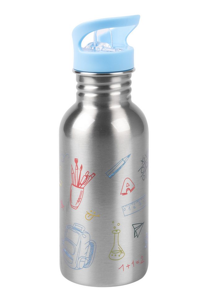 United Labels® Trinkflasche Back to school Edelstahl Trinkflasche Flasche Strohhalm 500 ml