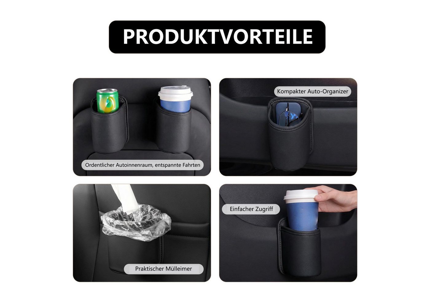 FOUORTUNATE-BEE Becherhalter 2er Set Clip-on Auto Becherhalter aus PU-Leder, (10 cm Durchmesser, 16 cm Tiefe, 2-St., Auslaufsicher, Fleckenbeständig und Langlebig), Kompatibel mit den Meisten Automodellen