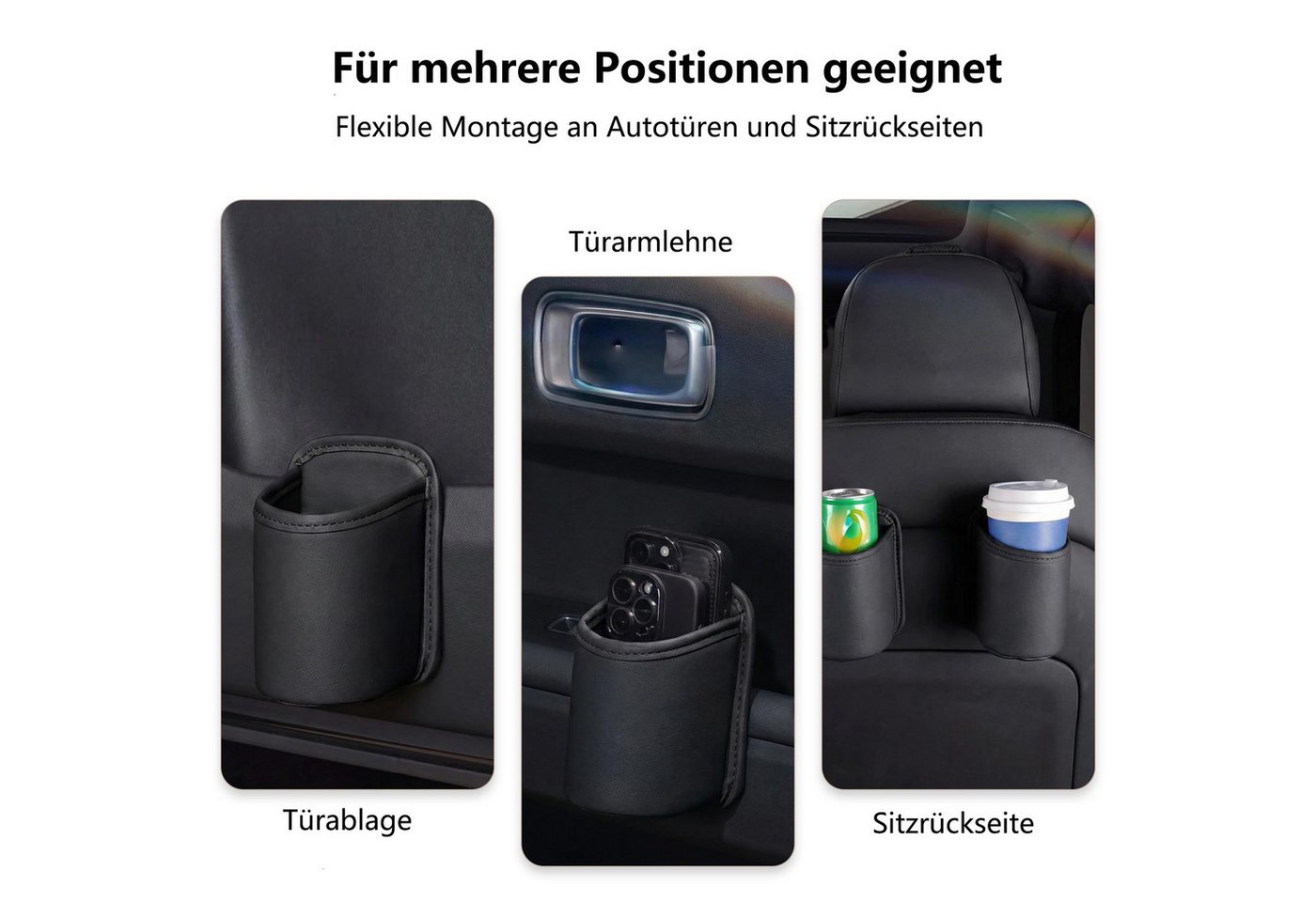 FOUORTUNATE-BEE Becherhalter 2er Set Clip-on Auto Becherhalter aus PU-Leder, (10 cm Durchmesser, 16 cm Tiefe, 2-St., Auslaufsicher, Fleckenbeständig und Langlebig), Kompatibel mit den Meisten Automodellen Bild 2