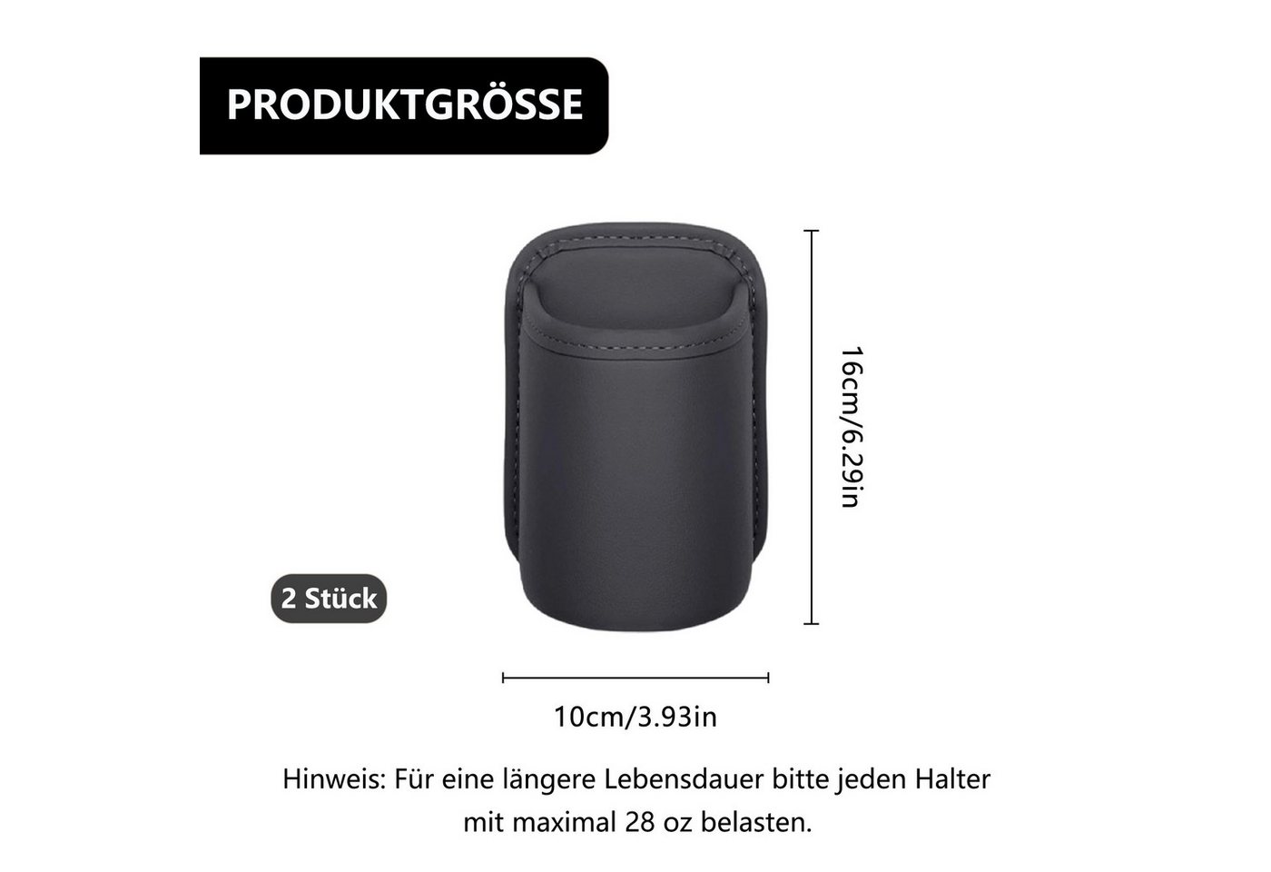 FOUORTUNATE-BEE Becherhalter 2er Set Clip-on Auto Becherhalter aus PU-Leder, (10 cm Durchmesser, 16 cm Tiefe, 2-St., Auslaufsicher, Fleckenbeständig und Langlebig), Kompatibel mit den Meisten Automodellen Bild 3